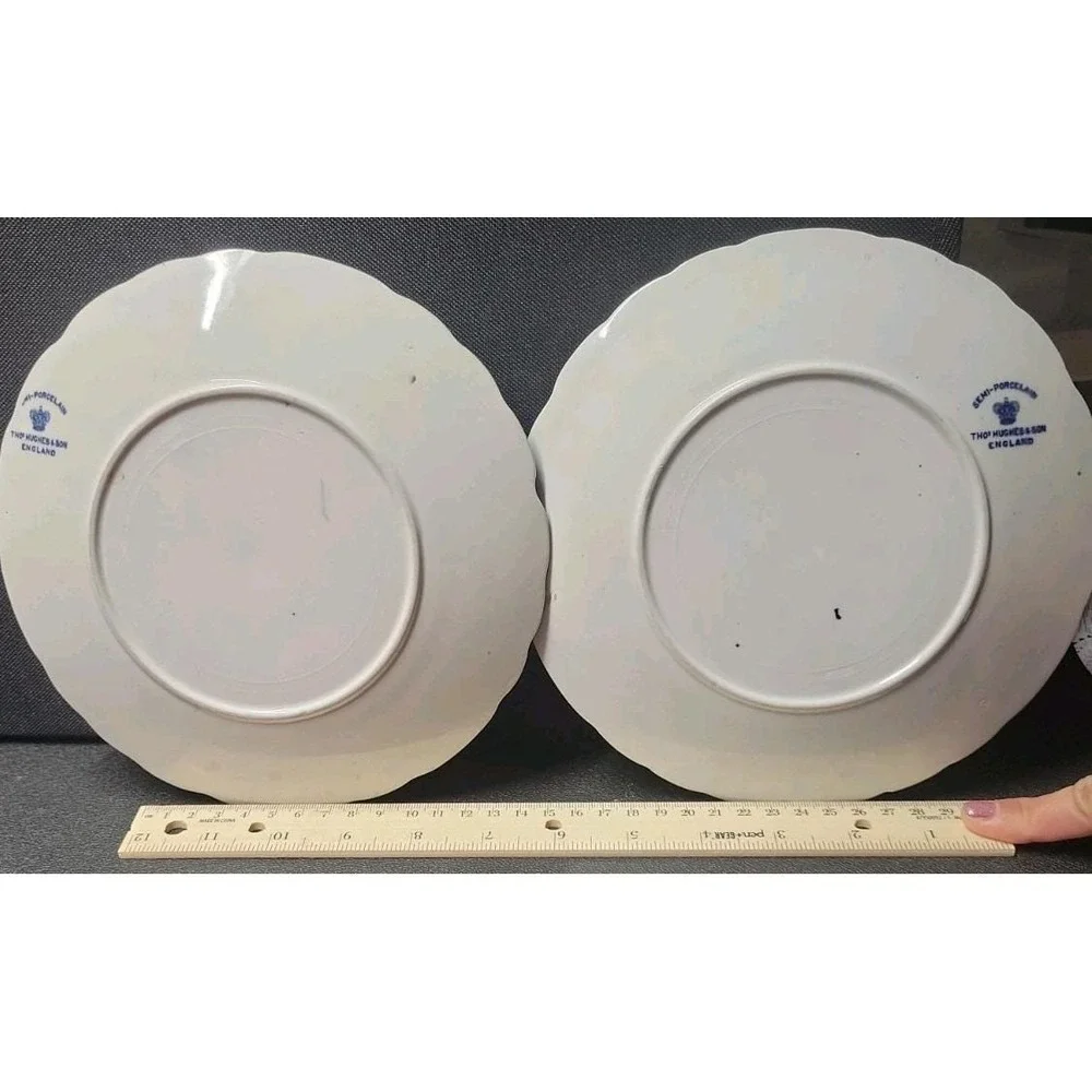 Pair of Antique Thomas Hughes & Son Flow Blue Plates 9